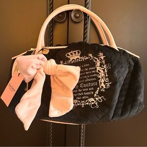 Juicy Couture Tale Bowlers Satchel Shoulder Bag Black Quilted